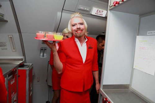 Richard branson, Branson as air hostess, branson loses bet